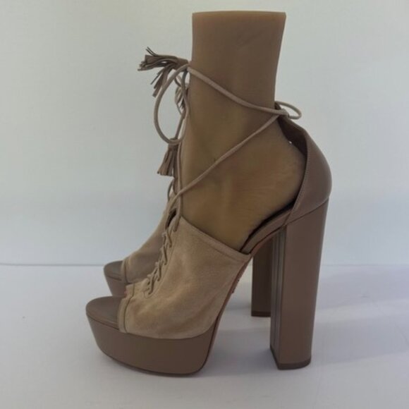 Aquazzura Jac Plateau Suede Leather Sandals Platform Lace Open Toe - Picture 3 of 6